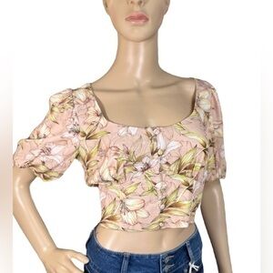NEW HURLEY Lily Floral Print Button Front Crop Top NWT